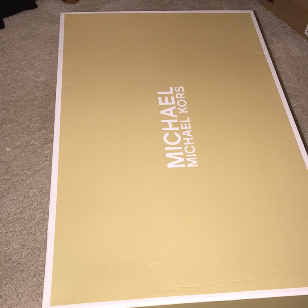 NWT (in box). Michael Kors brown leather boots. Gold hardware. Worn one time. - Picture 3 of 5